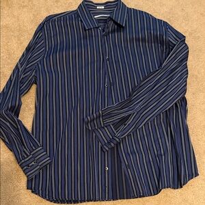 Calvin Klein Navy and White Striped Shirt XXL